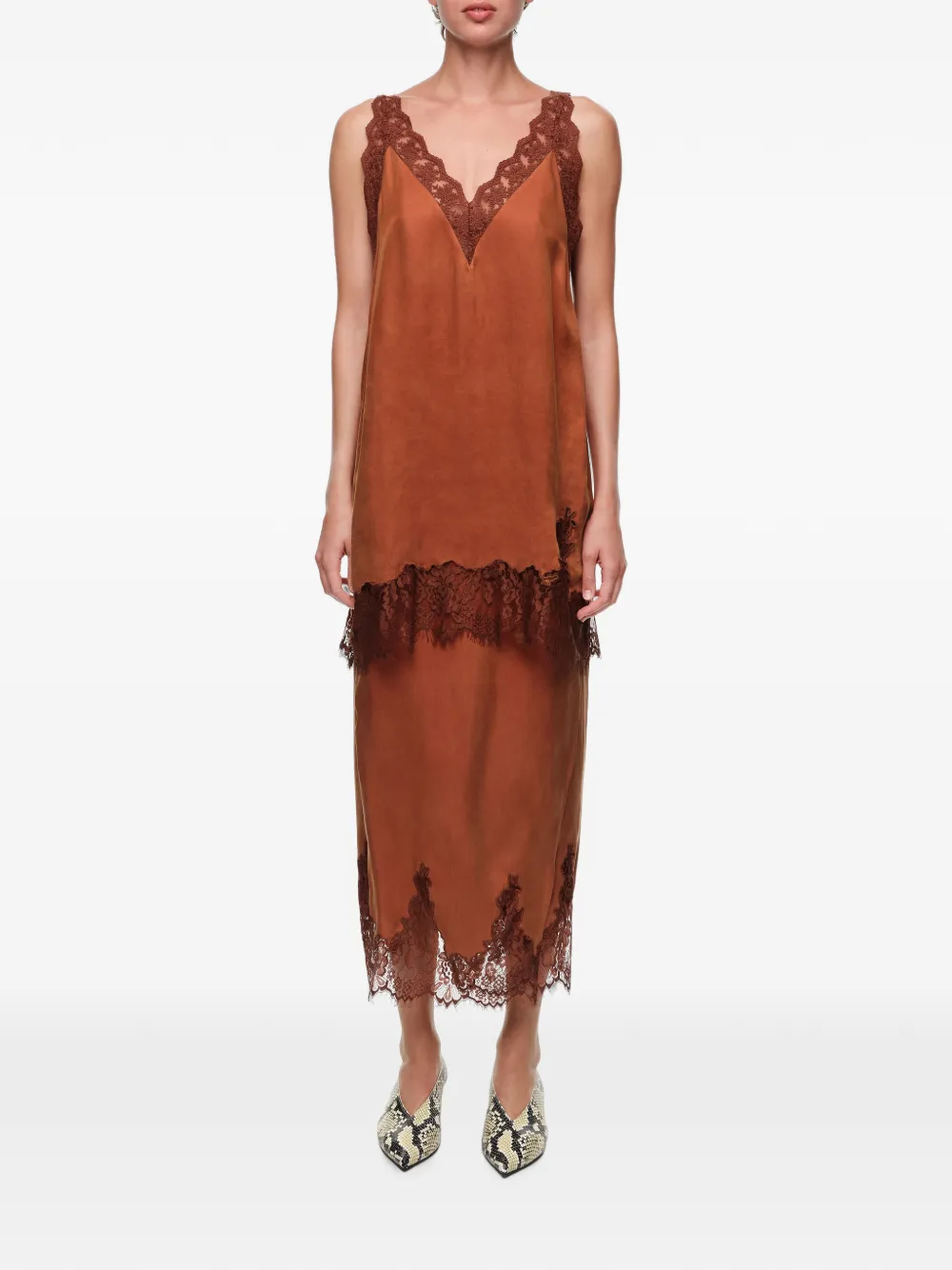 BIMBA Y LOLA Wikkelrok met kanten details Bruin