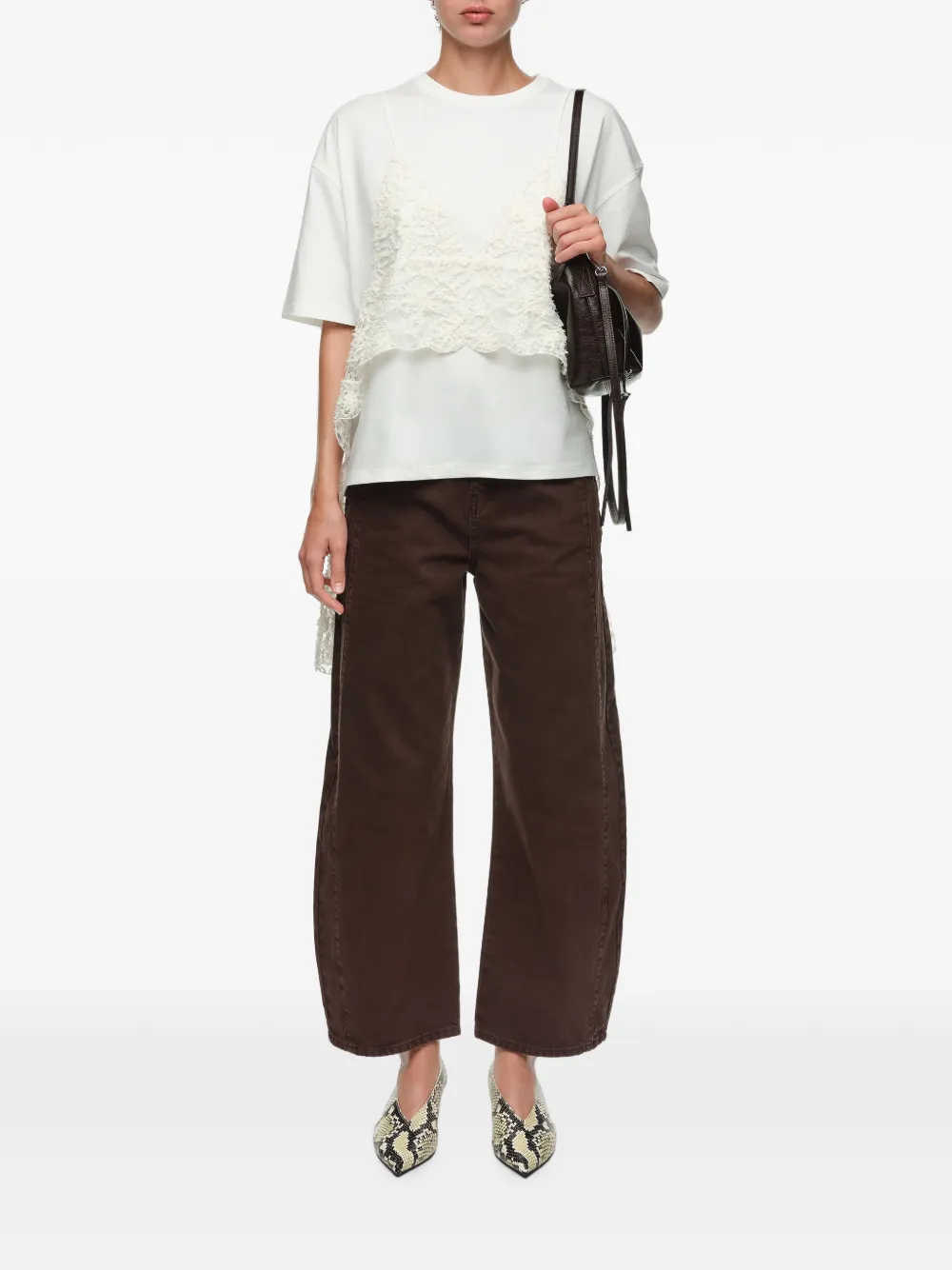 BIMBA Y LOLA T-shirt met kanten laag Wit