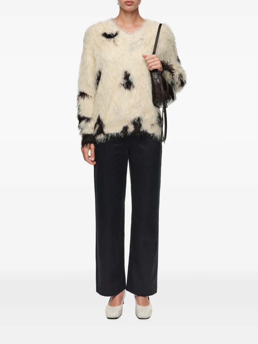 BIMBA Y LOLA Trui van ponybont met V-hals Beige