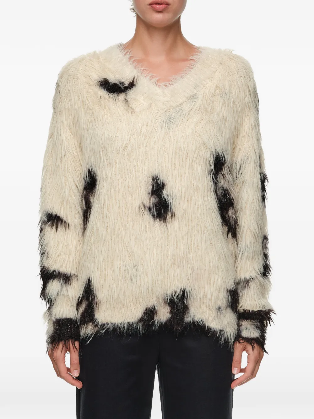 BIMBA Y LOLA Trui van ponybont met V-hals Beige