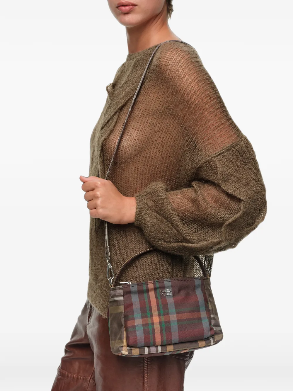BIMBA Y LOLA Chihuahua mini-tas met tartan-ruit Bruin