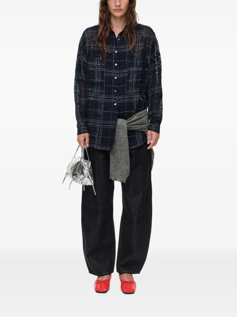 BIMBA Y LOLA Oversized geruite linnen blouse Blauw