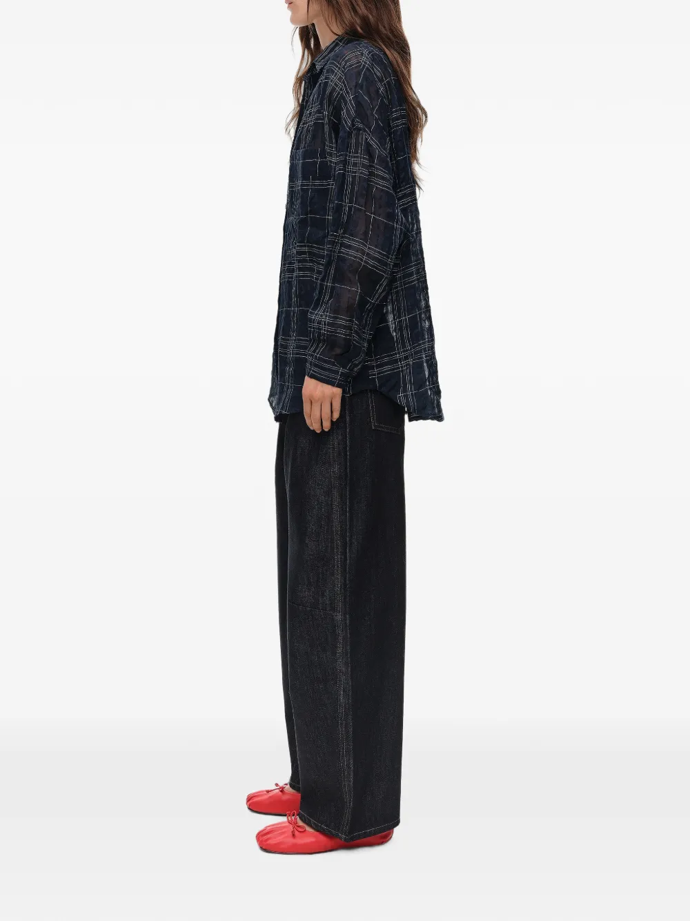 BIMBA Y LOLA Oversized geruite linnen blouse Blauw