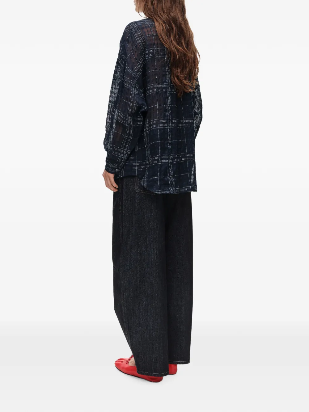 BIMBA Y LOLA Oversized geruite linnen blouse Blauw