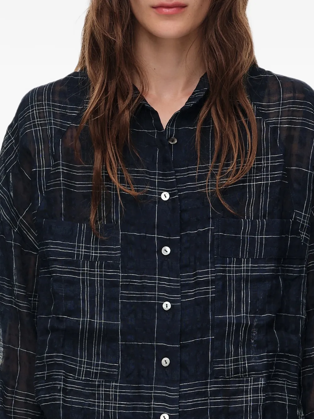 BIMBA Y LOLA Oversized geruite linnen blouse Blauw