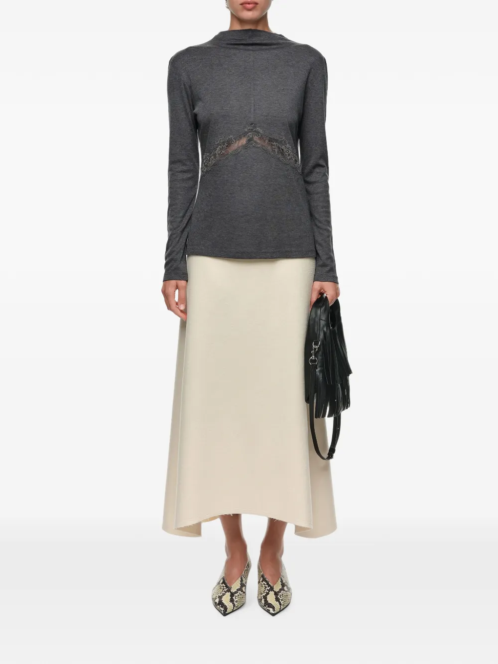 BIMBA Y LOLA T-shirt met kant bij de taille Grijs