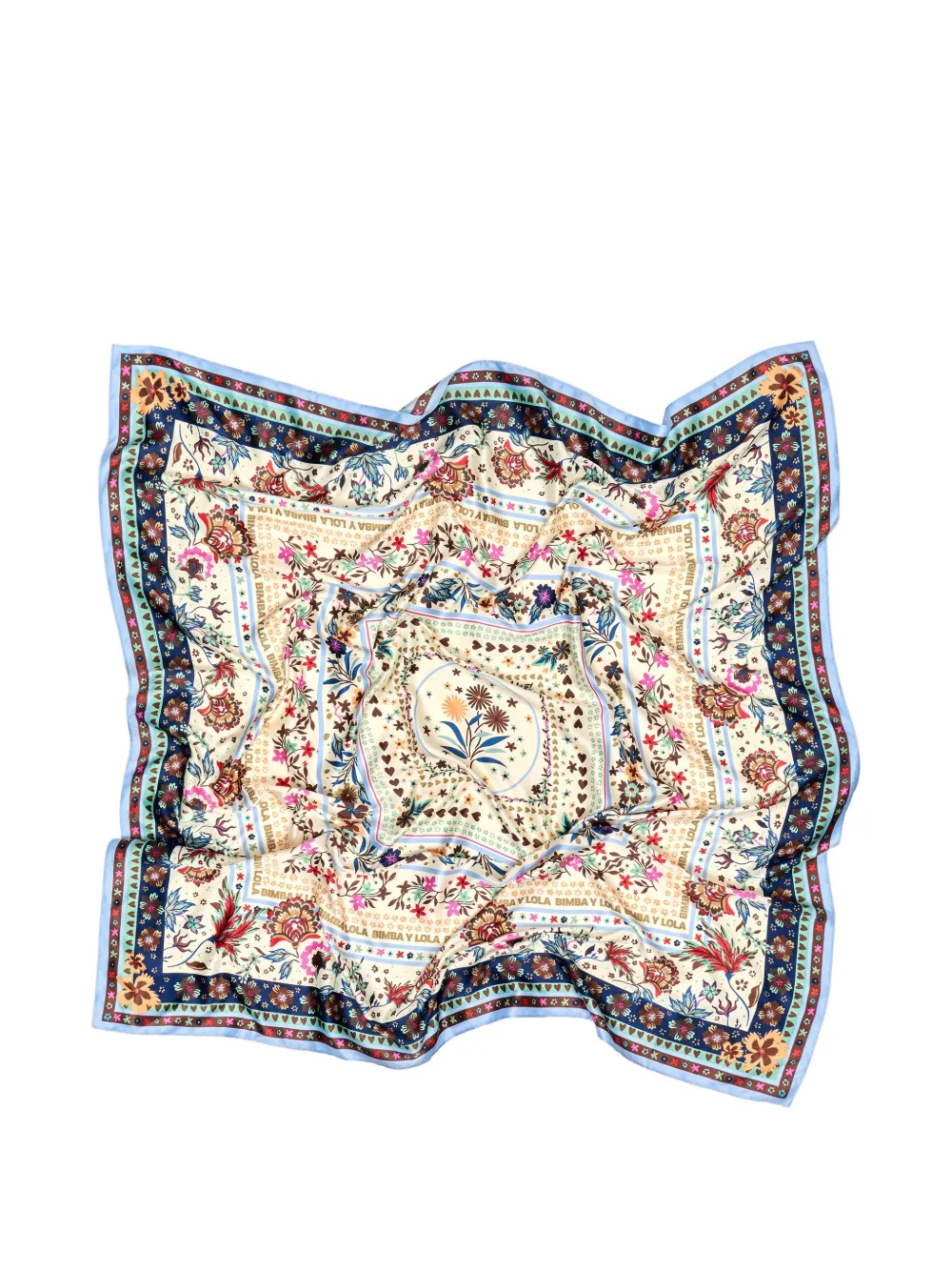 BIMBA Y LOLA Sjaal met bloemen en concentrische kaders Beige