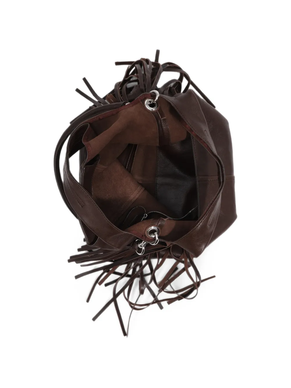 BIMBA Y LOLA Medium Paper leren tas met franje Bruin