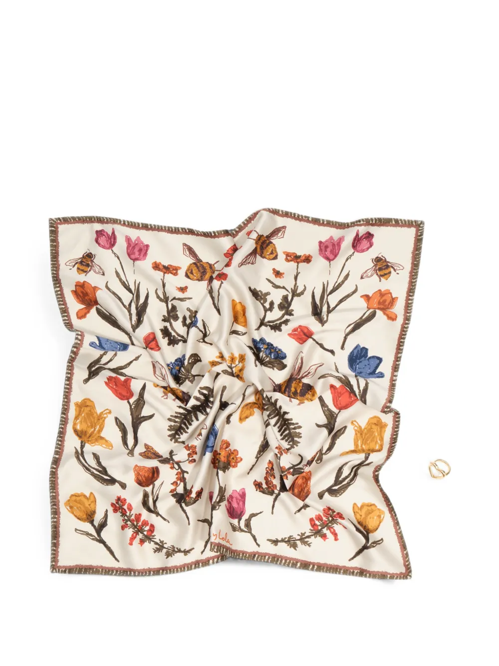 BIMBA Y LOLA Sjaalbedel met bloemen- en bijenmotief Beige