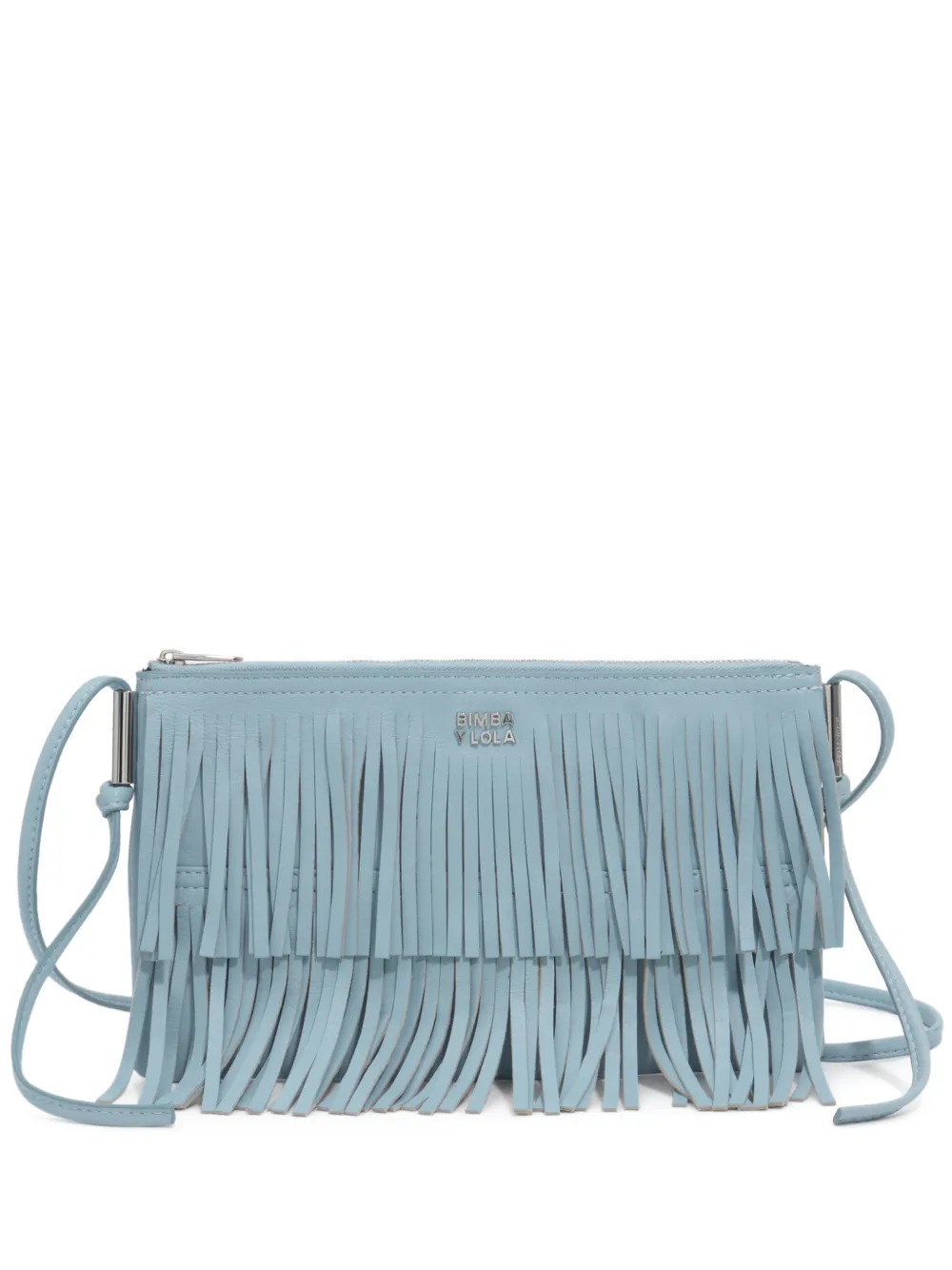 BIMBA Y LOLA small sky-blue leather fringed clutch bag