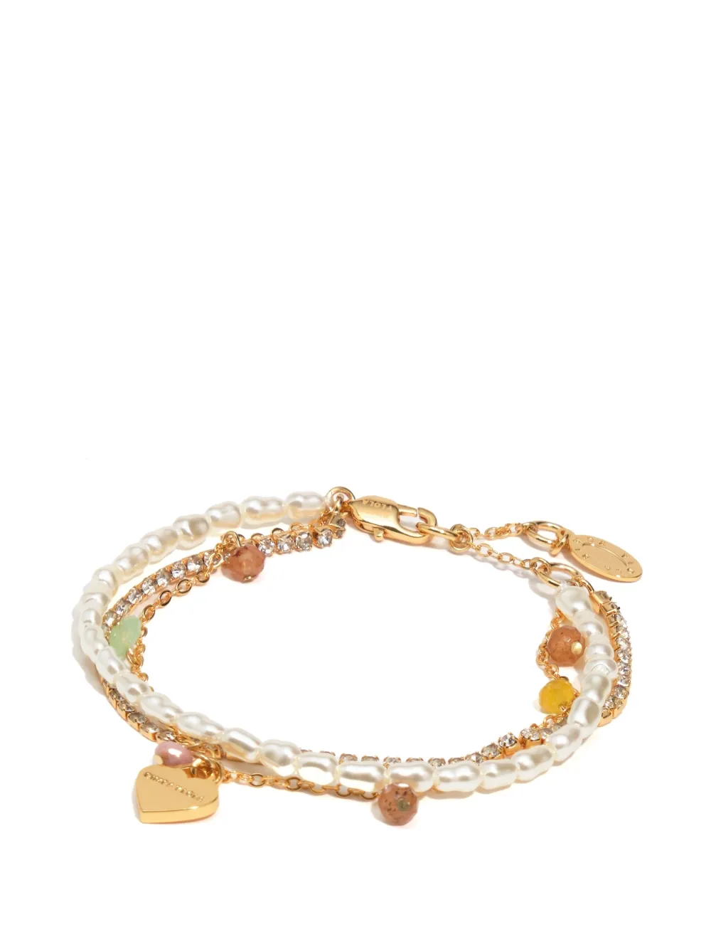 BIMBA Y LOLA triple crystals pearls and stones heart logo bracelet - Oro