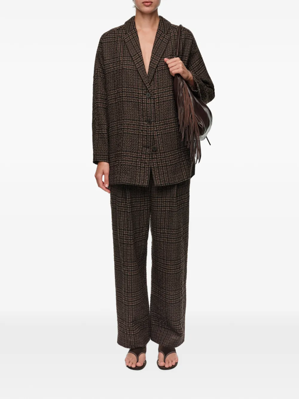 BIMBA Y LOLA Geruite Straight broek met figuurnaden Bruin