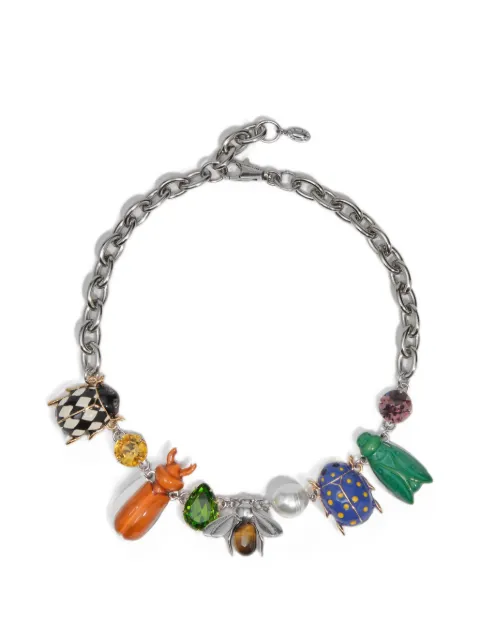 BIMBA Y LOLA silver enamel beetle necklace with crystals