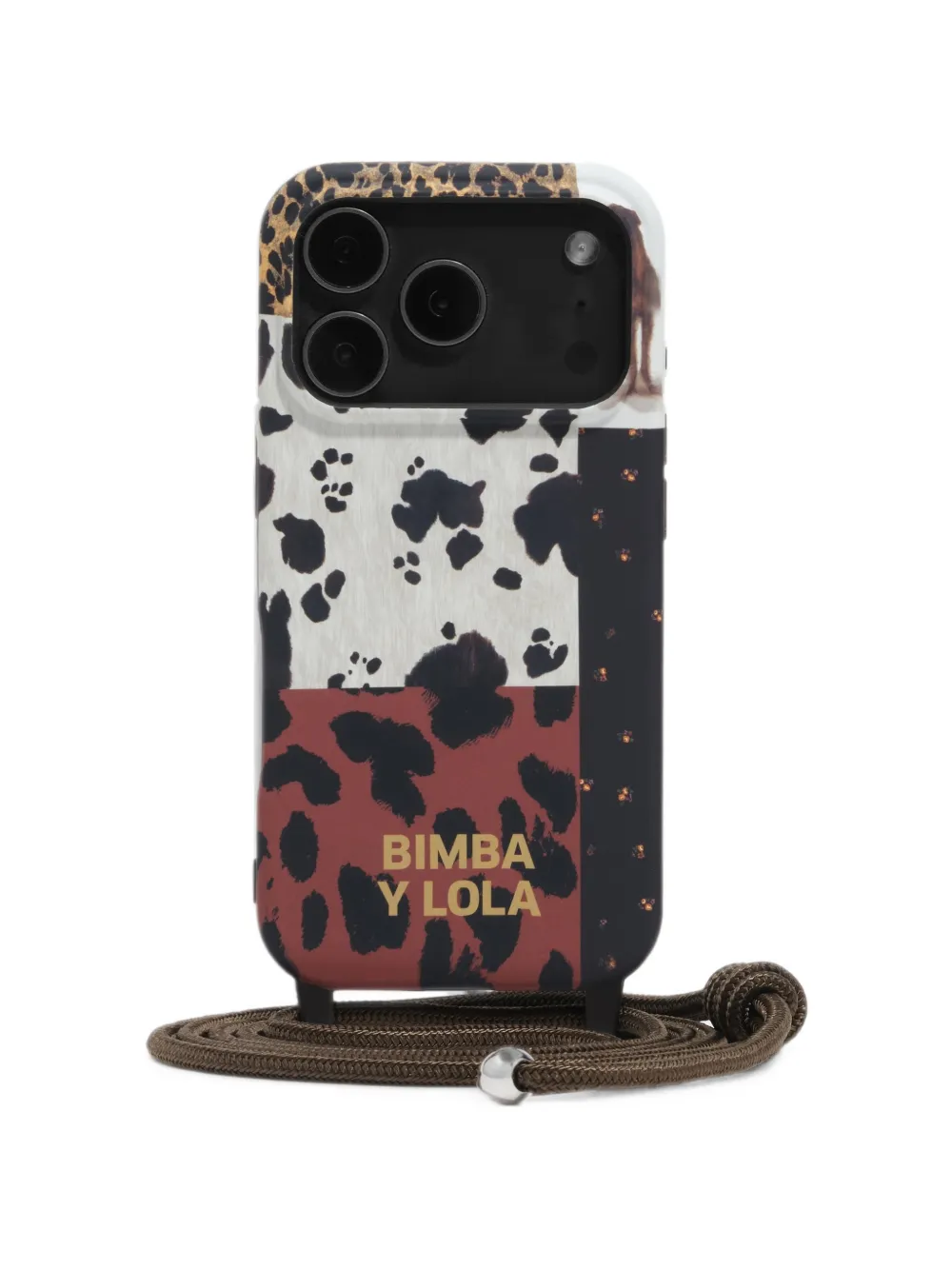 BIMBA Y LOLA Cover rigida per iPhone 17 Pro Max in pelle di cavallino con design patchwork - Nero
