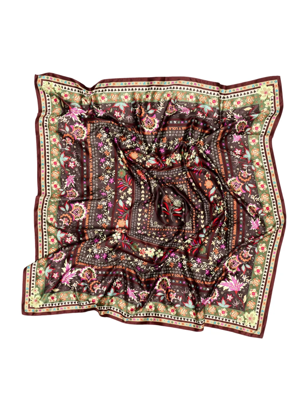 BIMBA Y LOLA Sjaal met bloemen en concentrische kaders Bruin