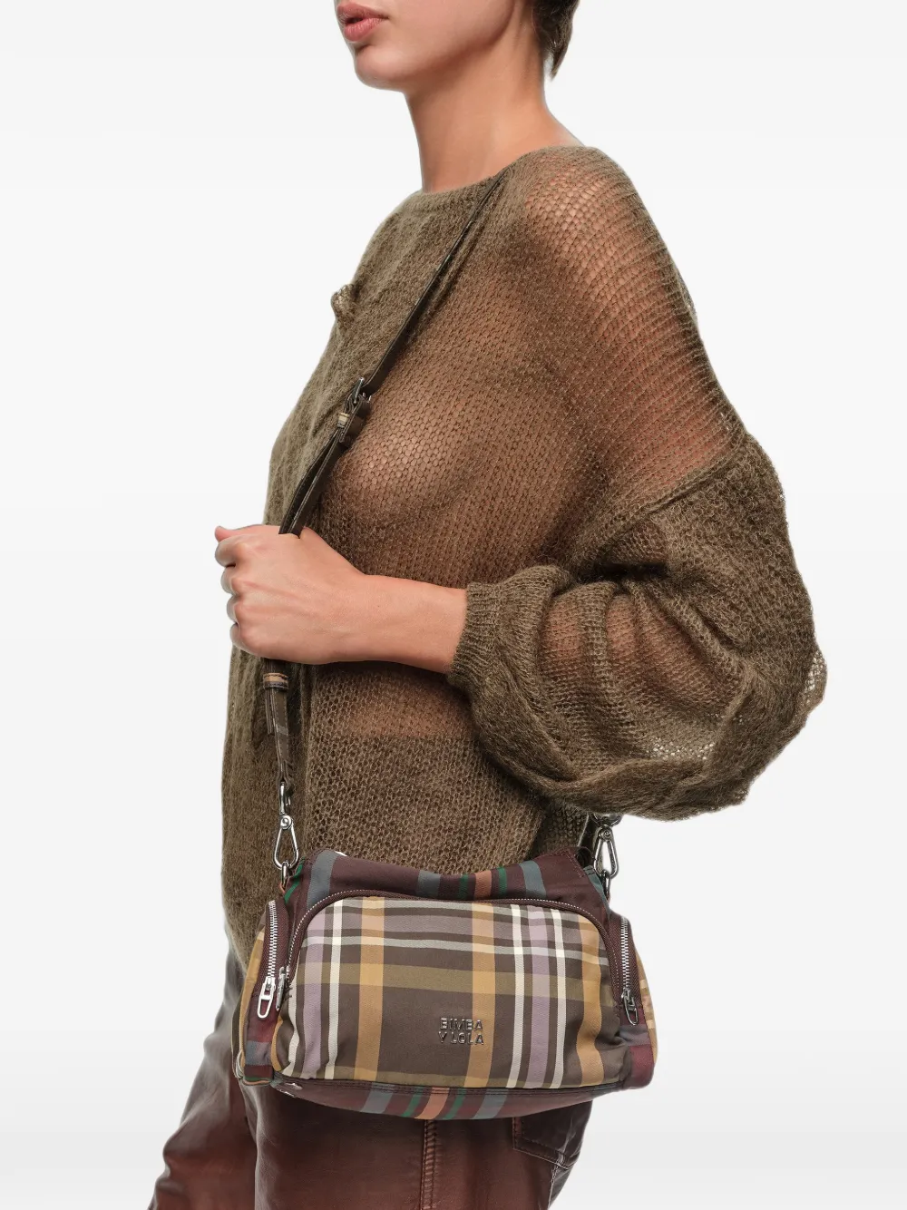 BIMBA Y LOLA Kleine tas met tartan-ruit en zak Bruin