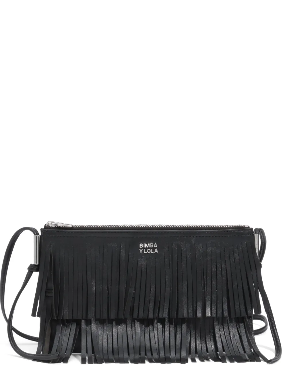 BIMBA Y LOLA small black leather fringed clutch bag