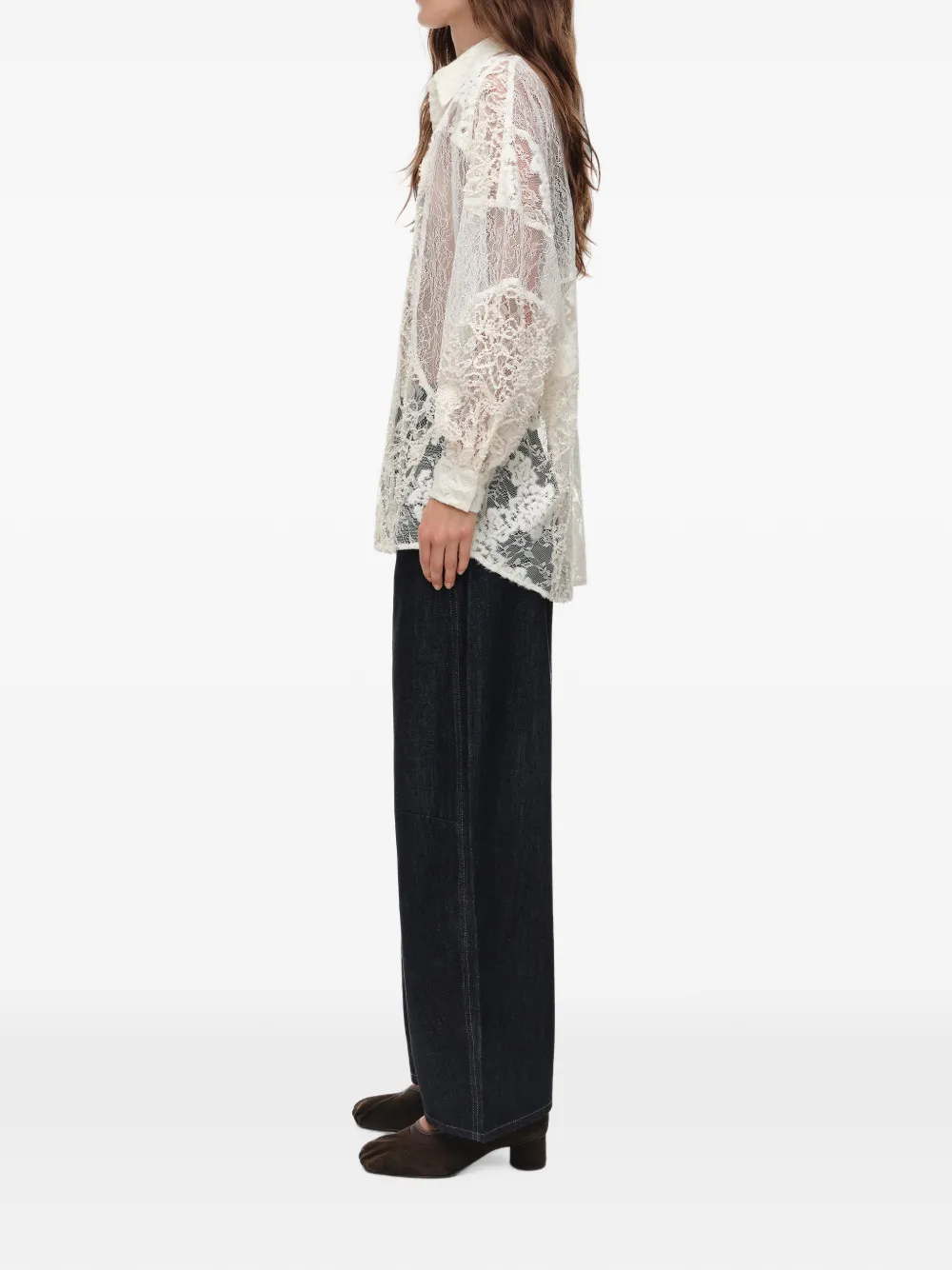 BIMBA Y LOLA Oversized blouse met kanten patchwork Beige