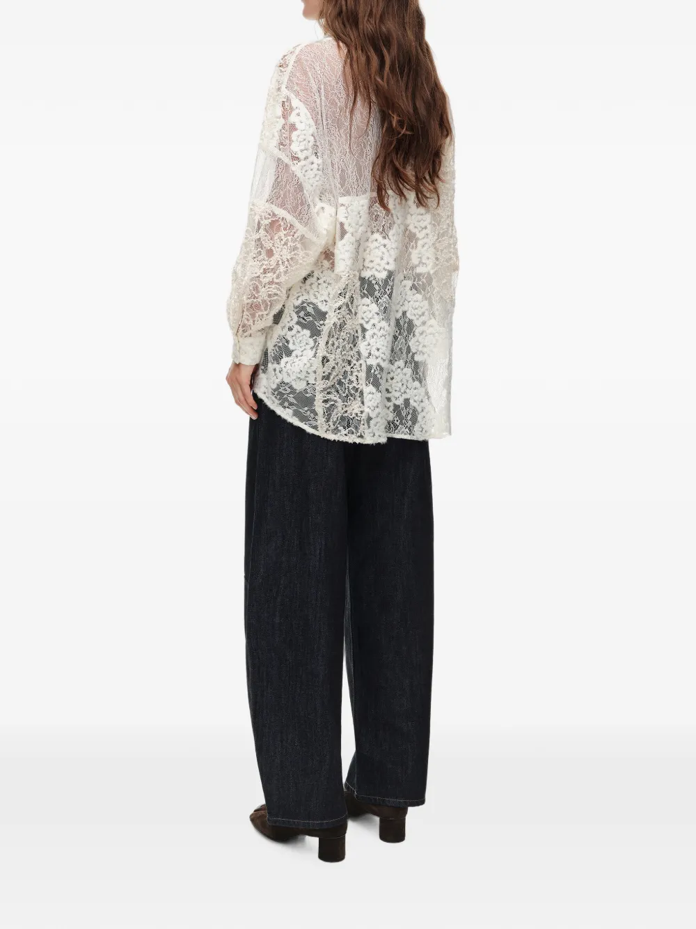 BIMBA Y LOLA Oversized blouse met kanten patchwork Beige