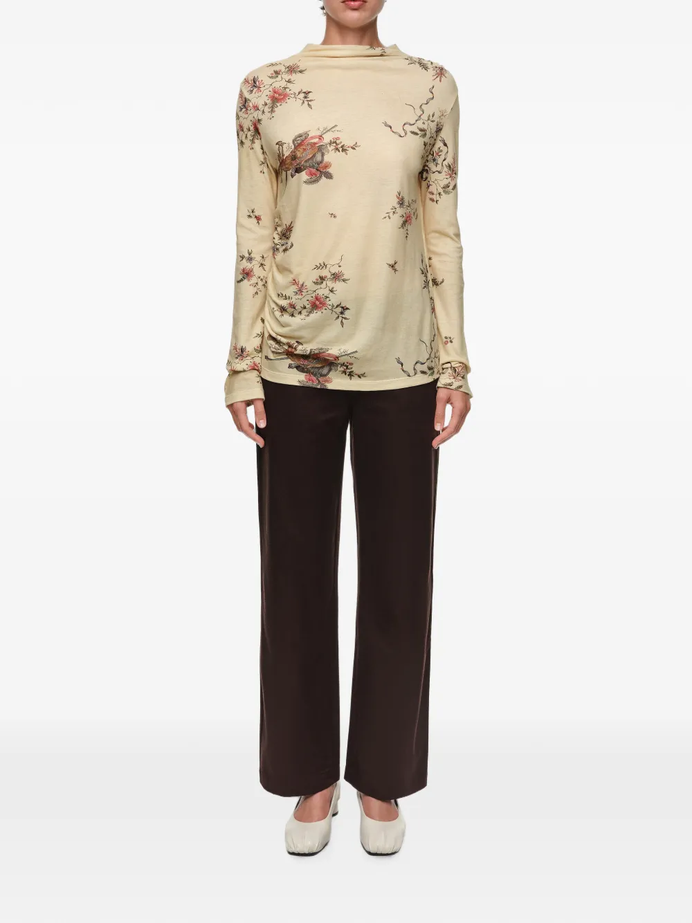BIMBA Y LOLA Romantic Sweet Vanilla T-shirt met ruches Beige