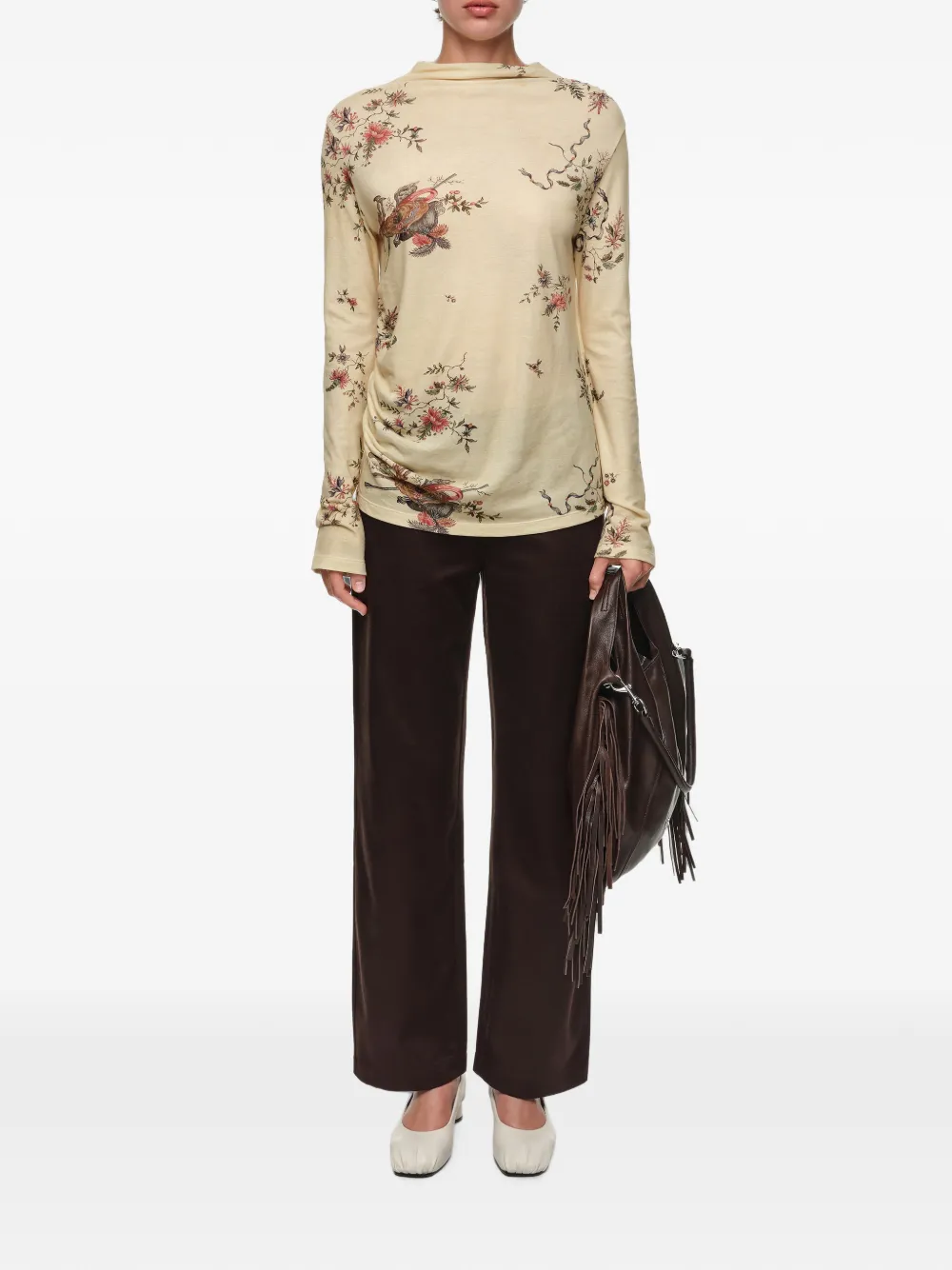 BIMBA Y LOLA Romantic Sweet Vanilla T-shirt met ruches Beige