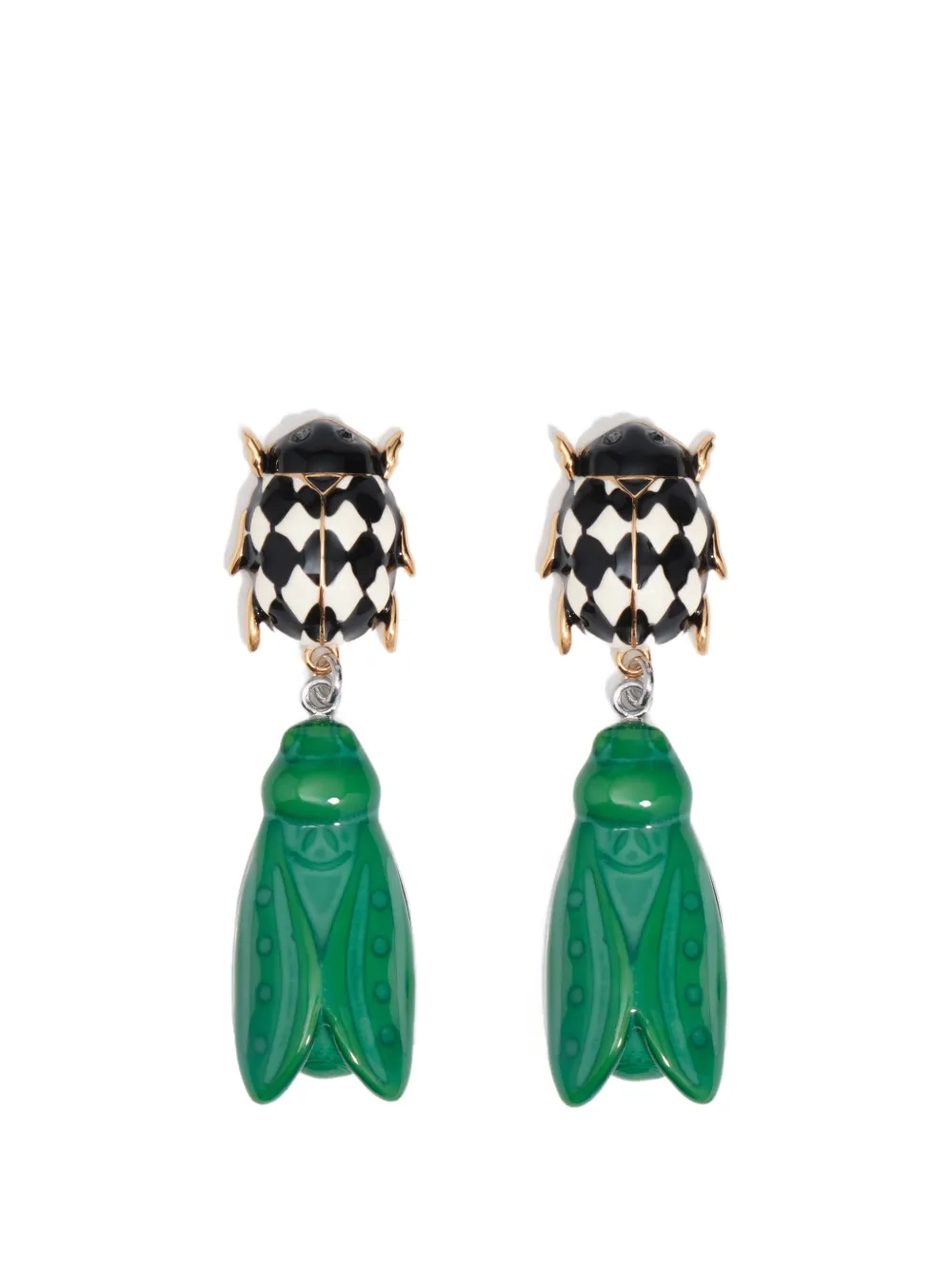 BIMBA Y LOLA black and green enamel beetle earrings