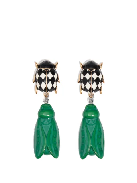 BIMBA Y LOLA black and green enamel beetle earrings