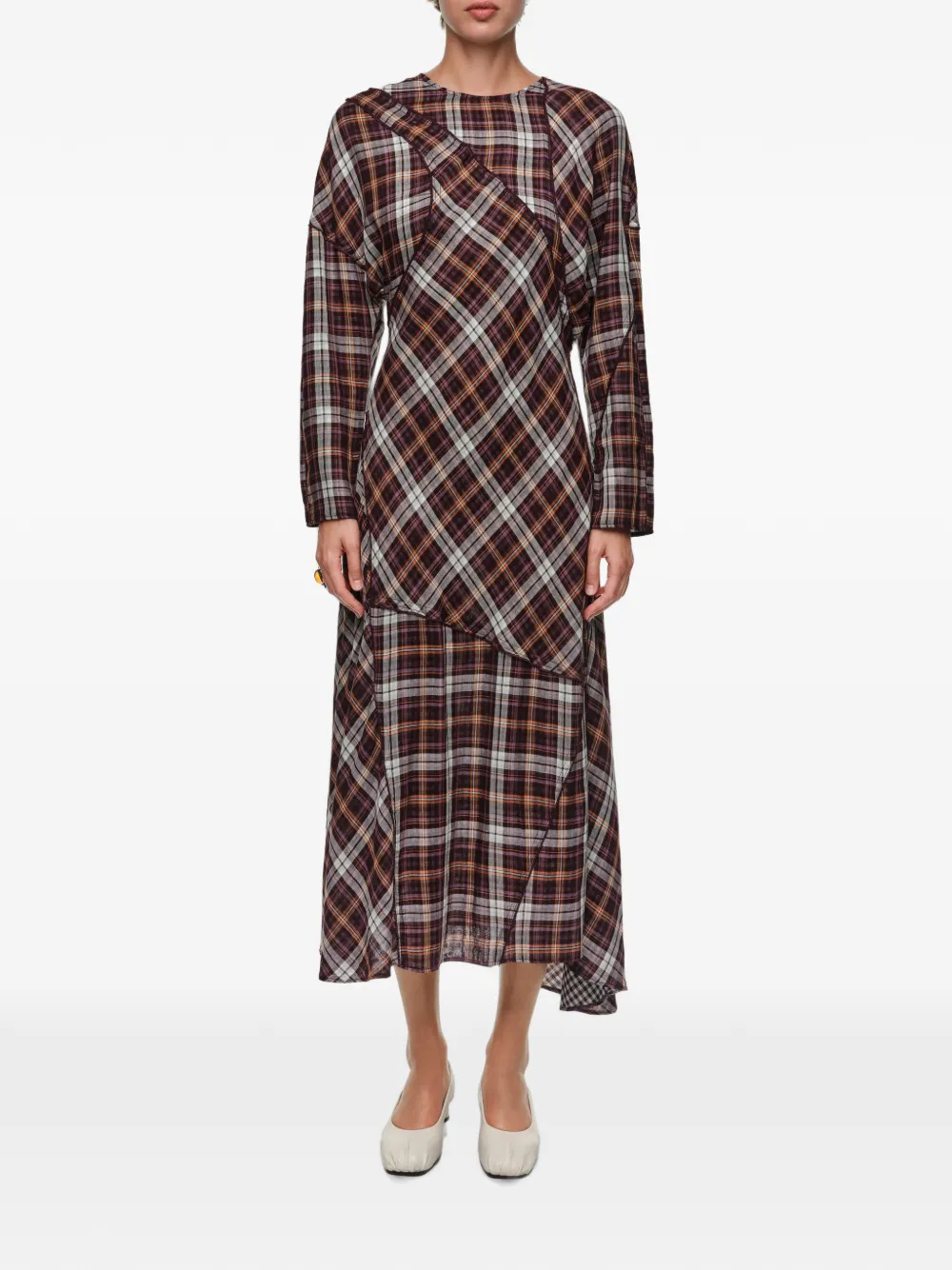 BIMBA Y LOLA Patchworkjurk met ruitpatroon en vleermuismouwen Rood