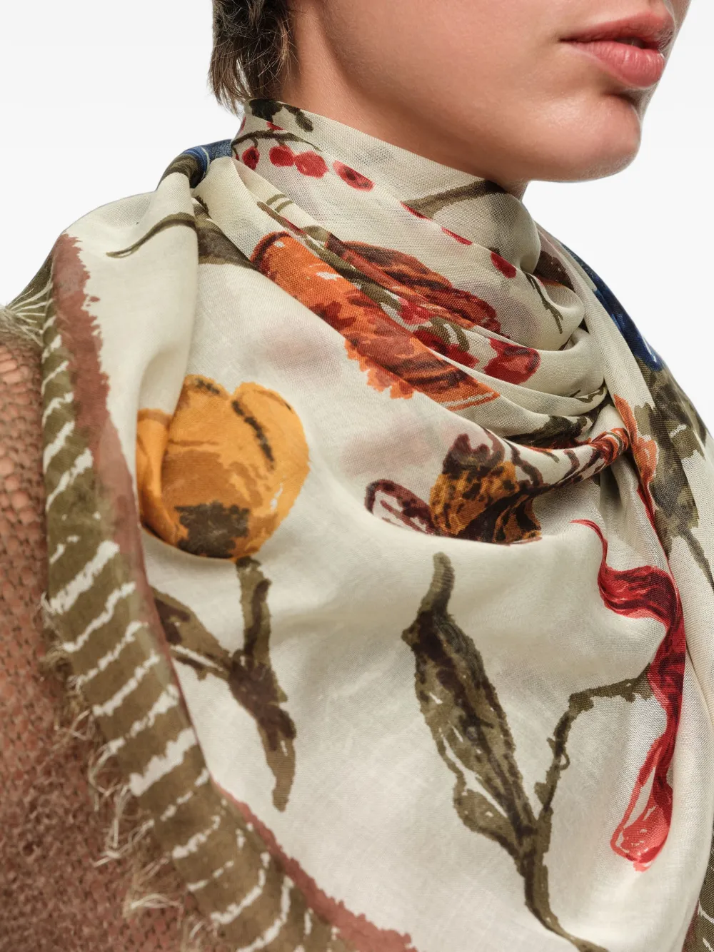 BIMBA Y LOLA Sjaal met bloemen en bijen Beige
