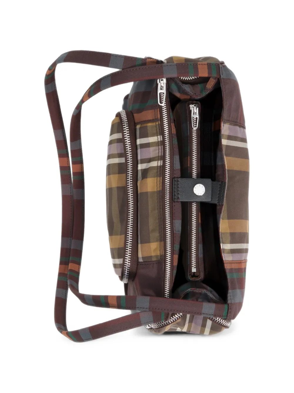 BIMBA Y LOLA Grote schoudertas met tartan-ruit en zak Bruin