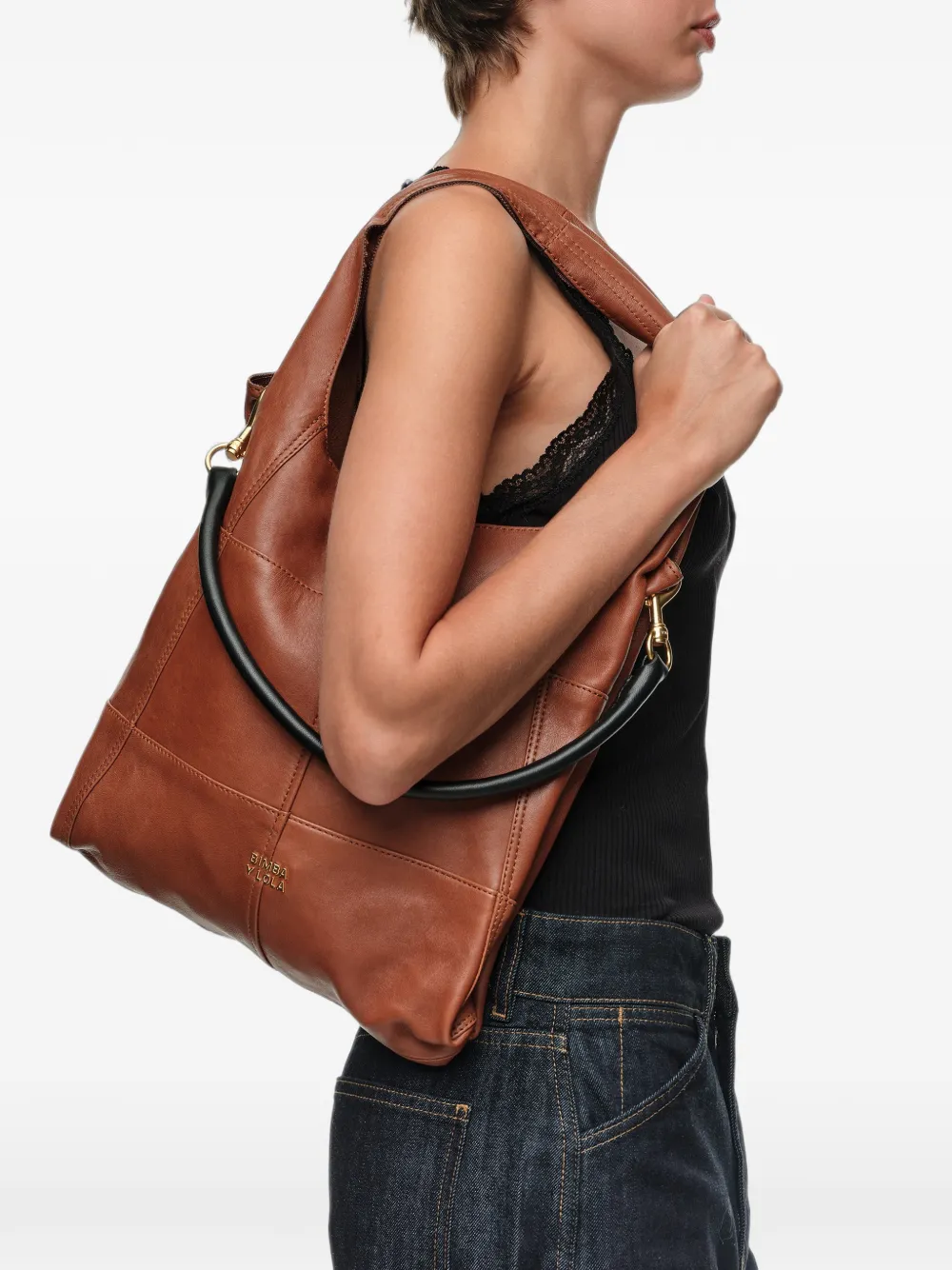 BIMBA Y LOLA Grote paperbag met patchwork Bruin