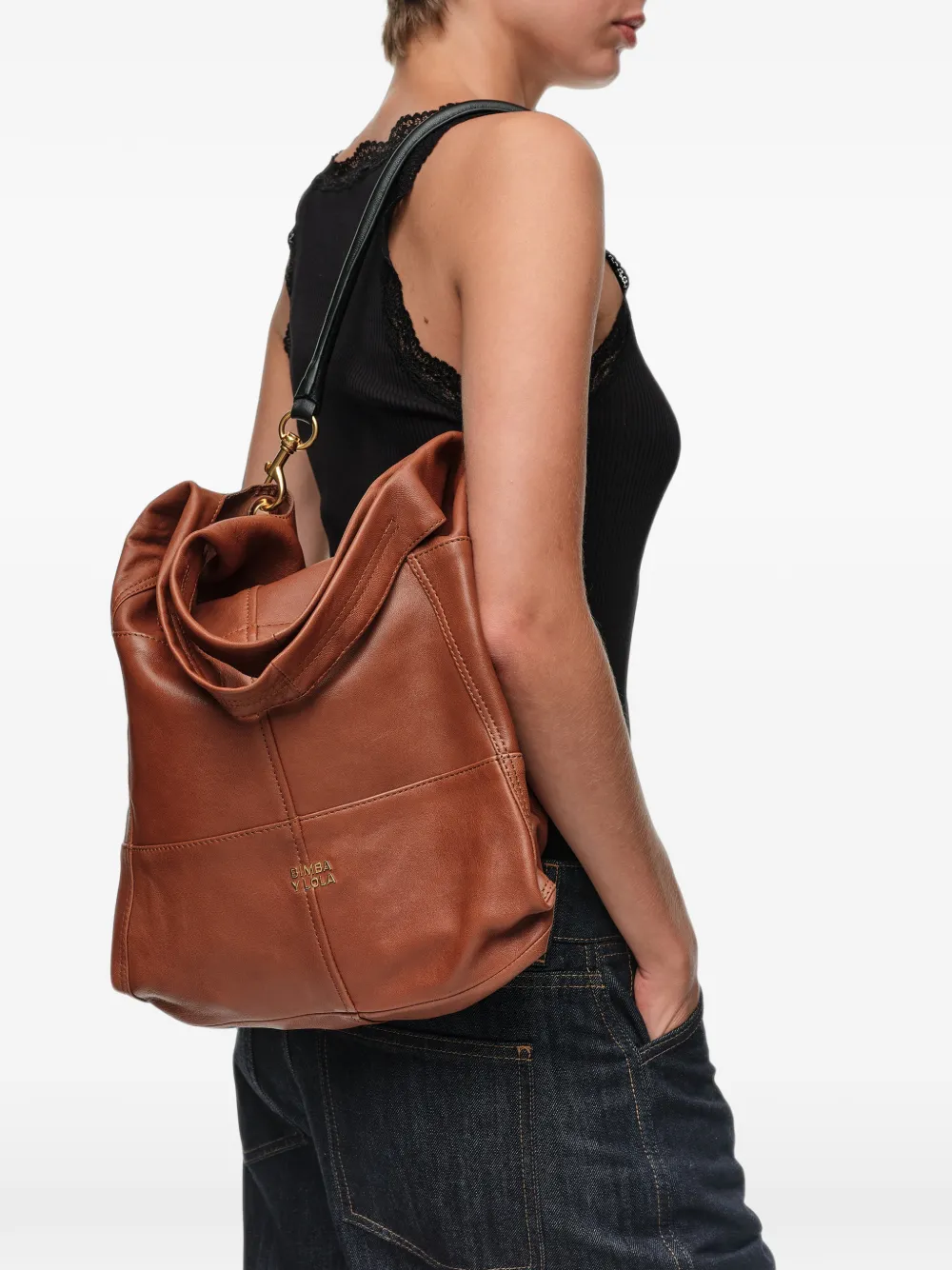 BIMBA Y LOLA Grote paperbag met patchwork Bruin