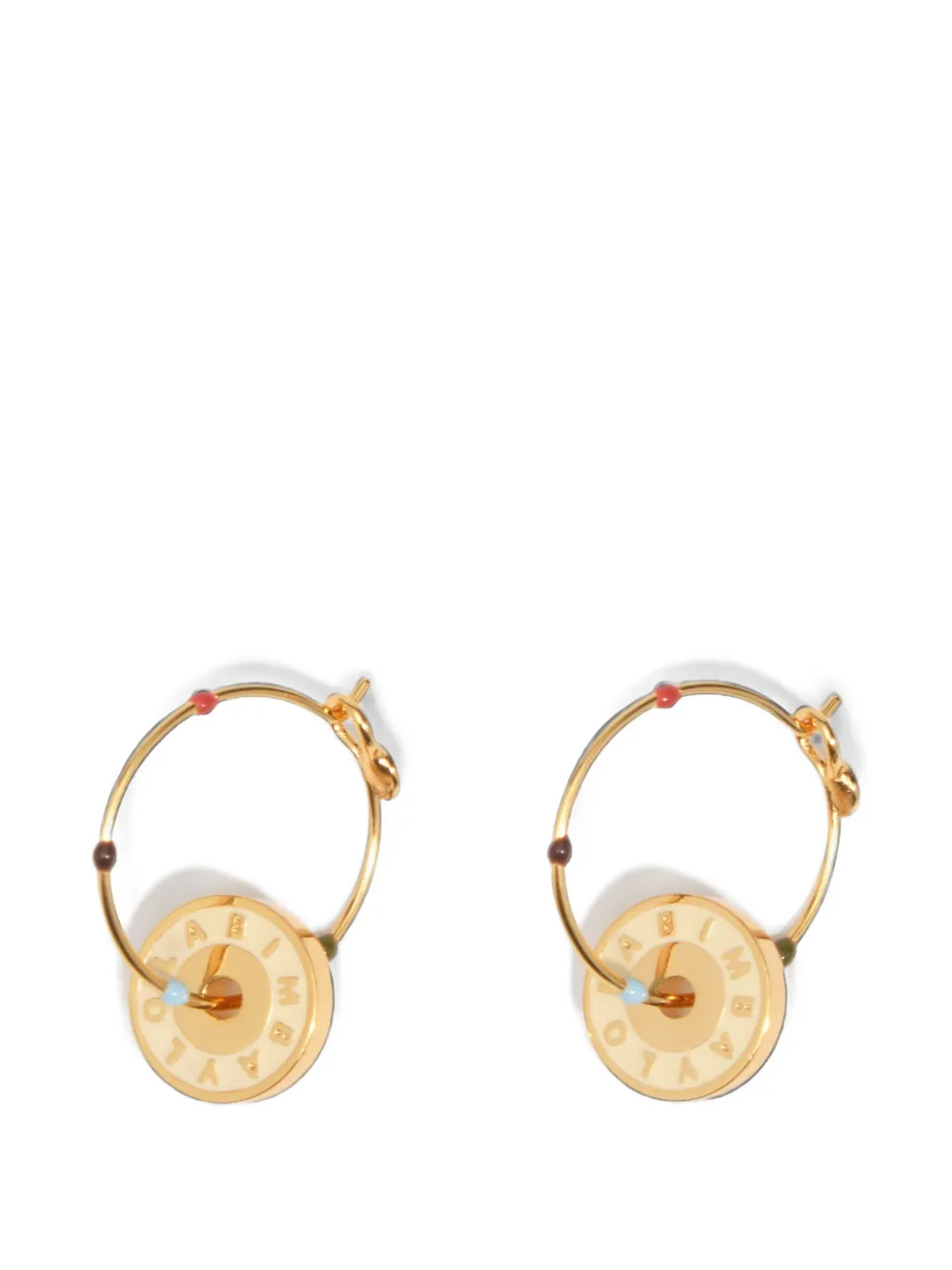 BIMBA Y LOLA medium ivory enamel logo hoop earrings - Oro