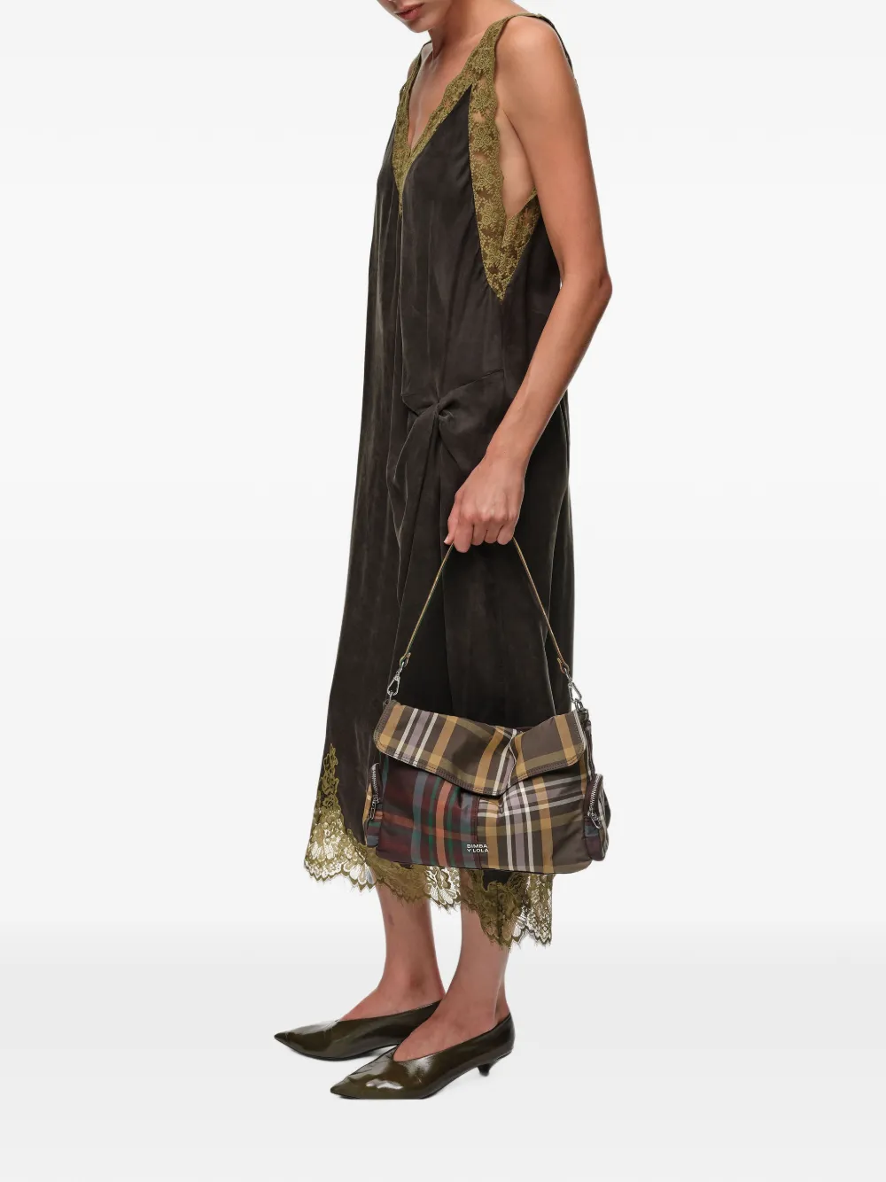BIMBA Y LOLA Grote tartan tas met klepzak Bruin