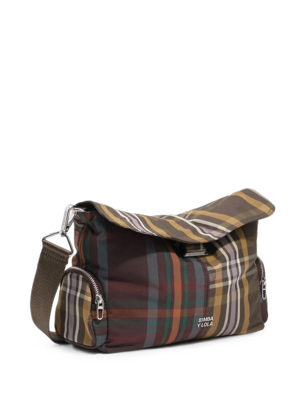 BIMBA Y LOLA Grote tartan tas met klepzak Bruin
