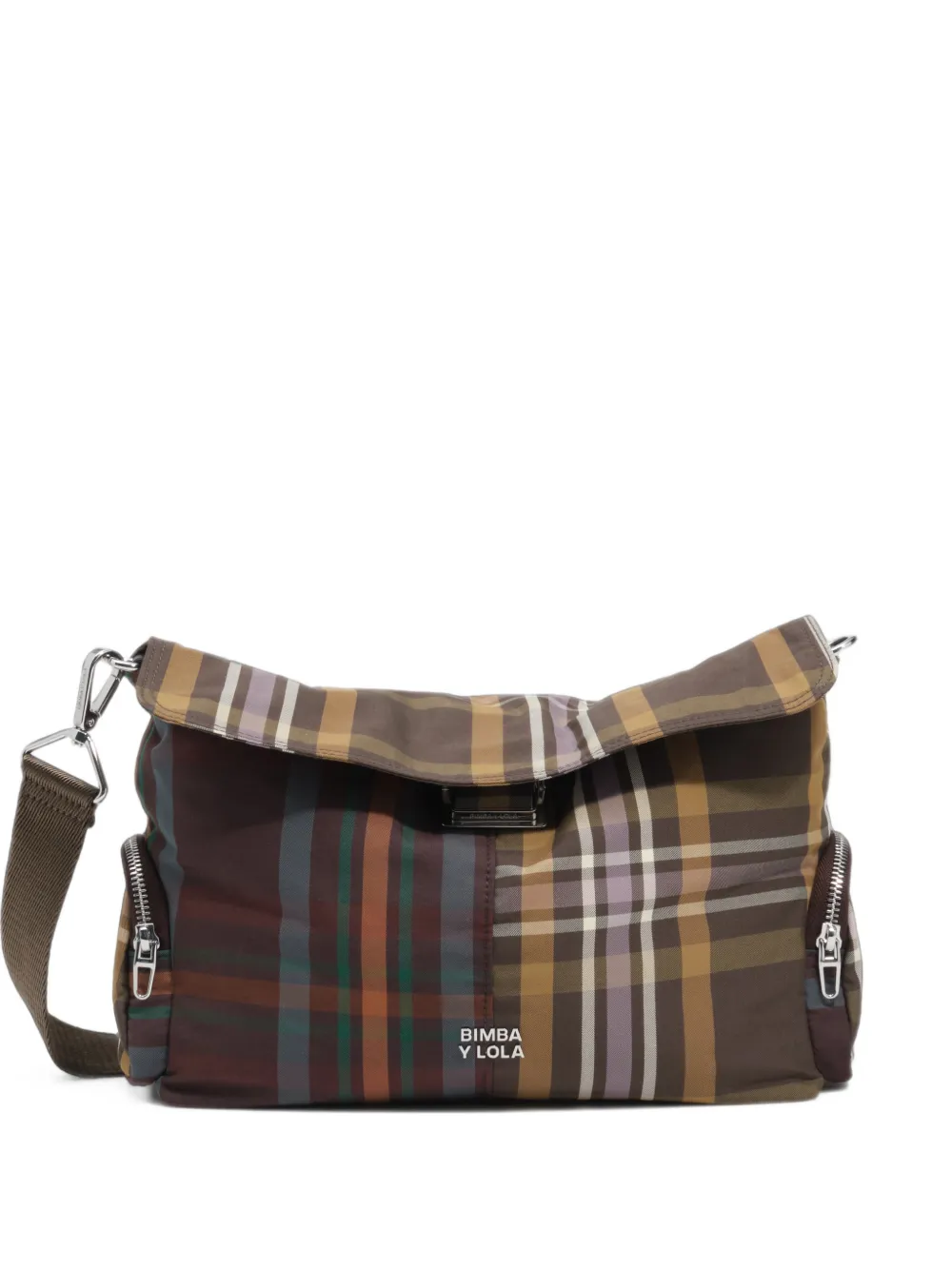 BIMBA Y LOLA large chocolate green tartan pocket flap bag · OS