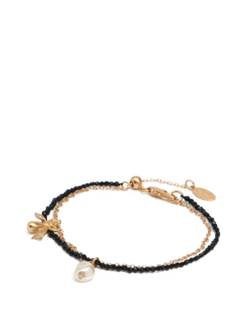 BIMBA Y LOLA gold double-chain black crystals bee bracelet