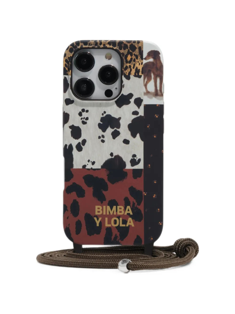 BIMBA Y LOLA Cover rigida per iPhone 16 Pro in pelle di cavallino con design patchwork - Nero