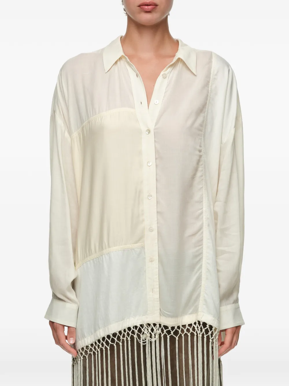 BIMBA Y LOLA Blouse met patchwork en franje Beige