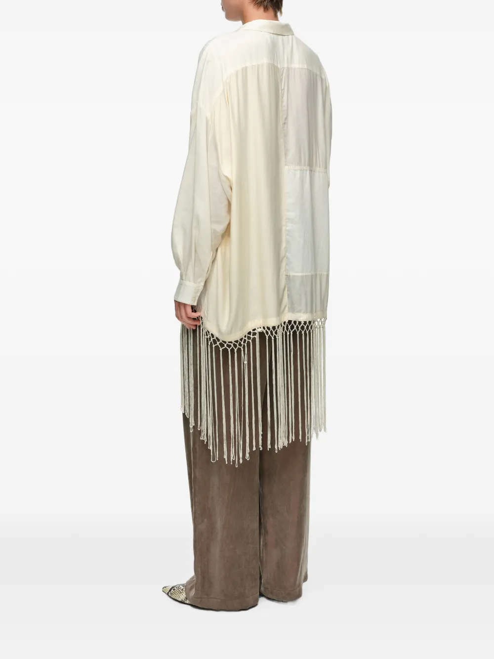 BIMBA Y LOLA Blouse met patchwork en franje Beige