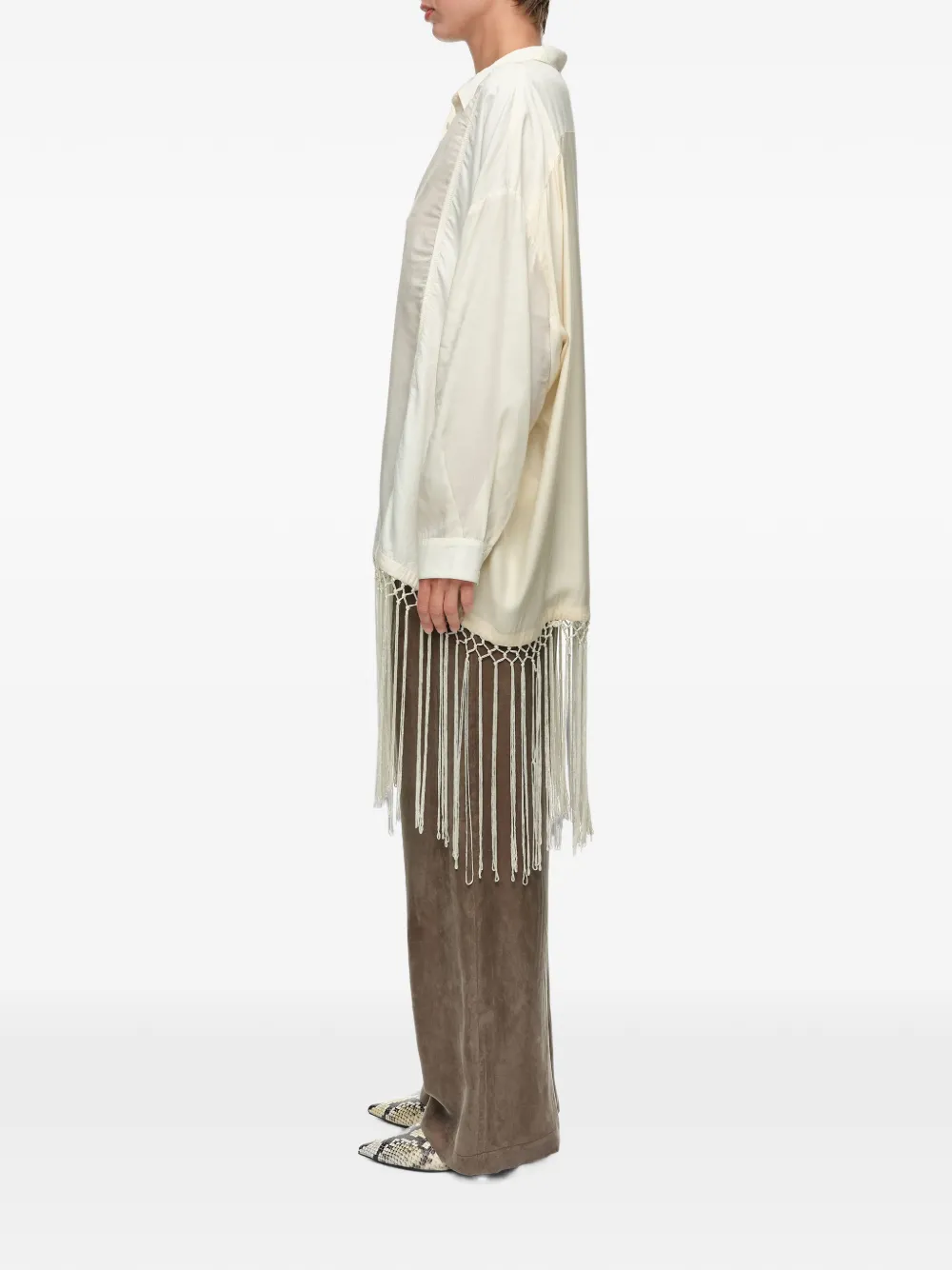 BIMBA Y LOLA Blouse met patchwork en franje Beige