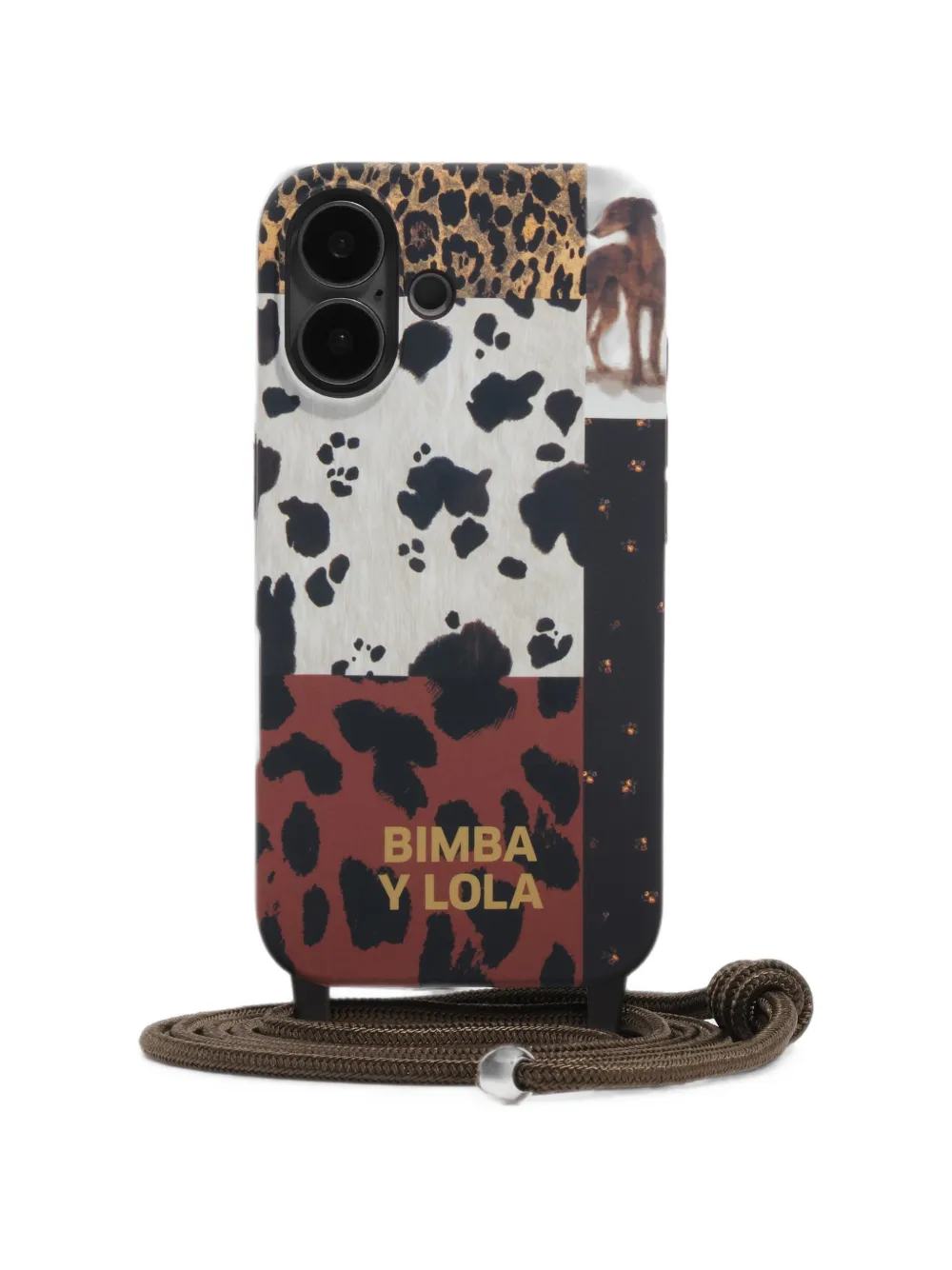 BIMBA Y LOLA Cover rigida per iPhone 17 in pelle di cavallino con design patchwork - Marrone