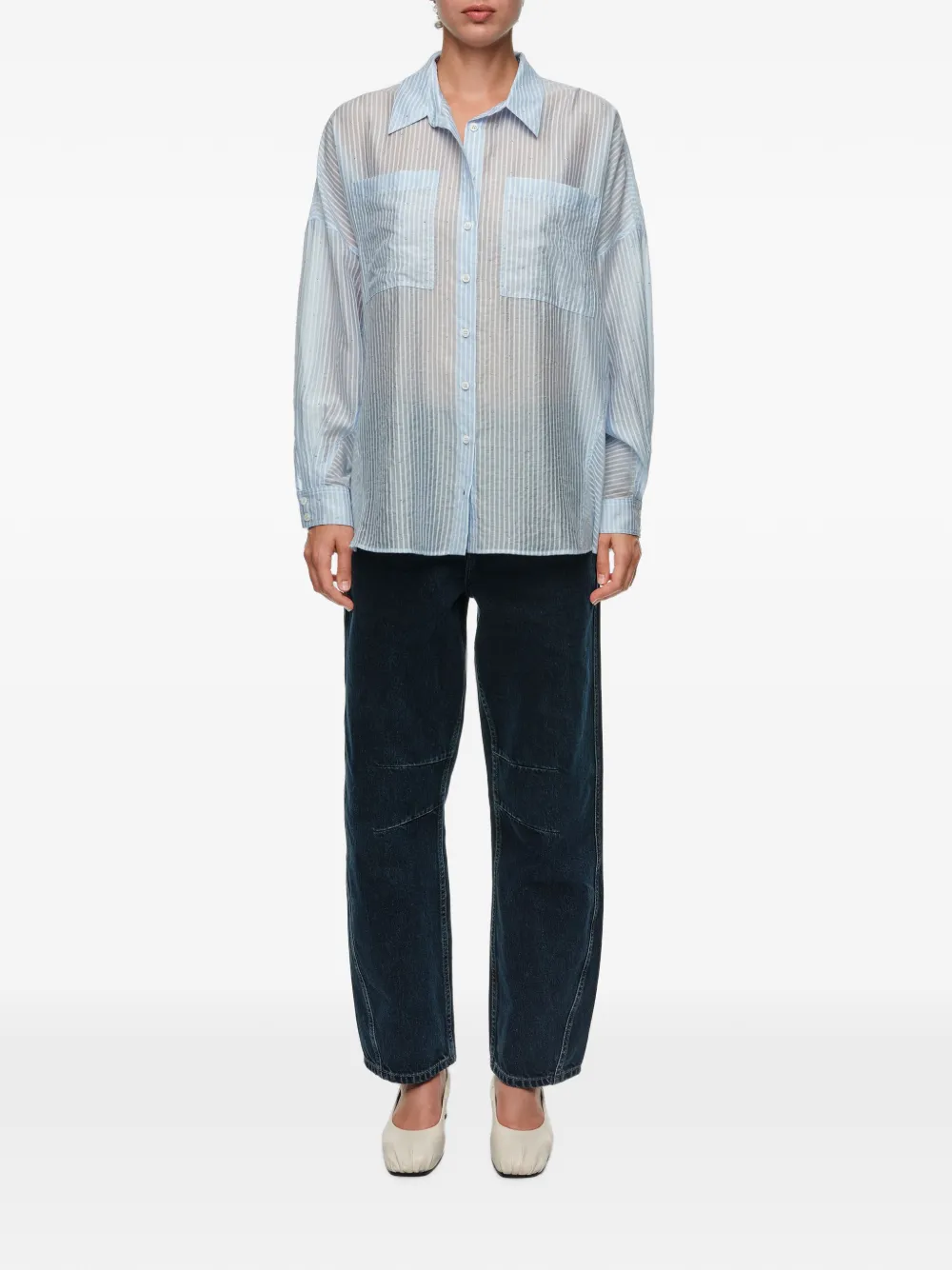 BIMBA Y LOLA Gestreepte oversized blouse met mini-studs Blauw