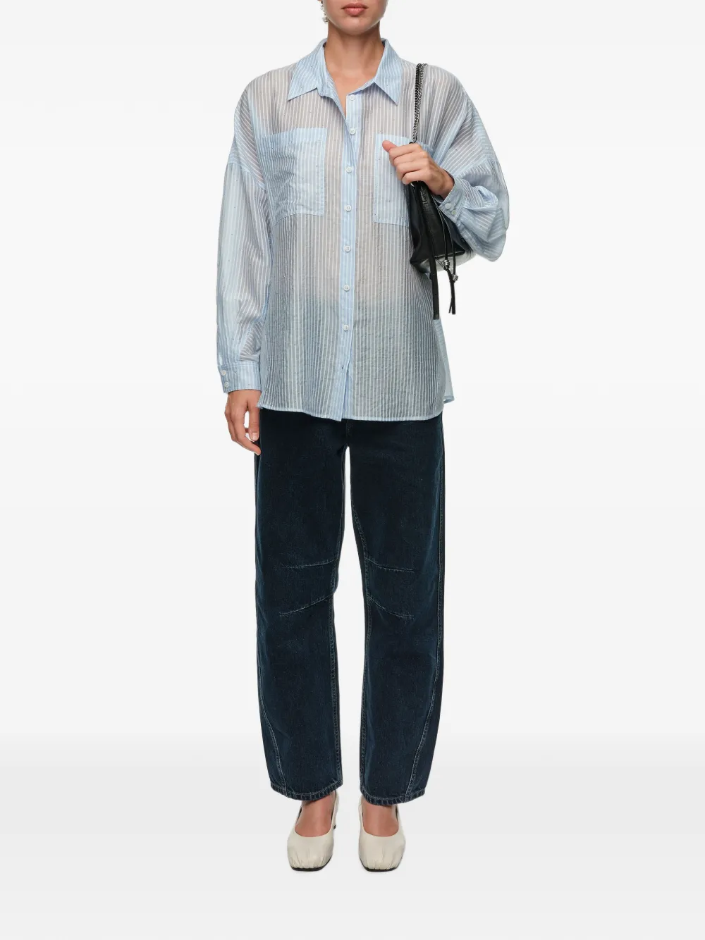 BIMBA Y LOLA Gestreepte oversized blouse met mini-studs Blauw