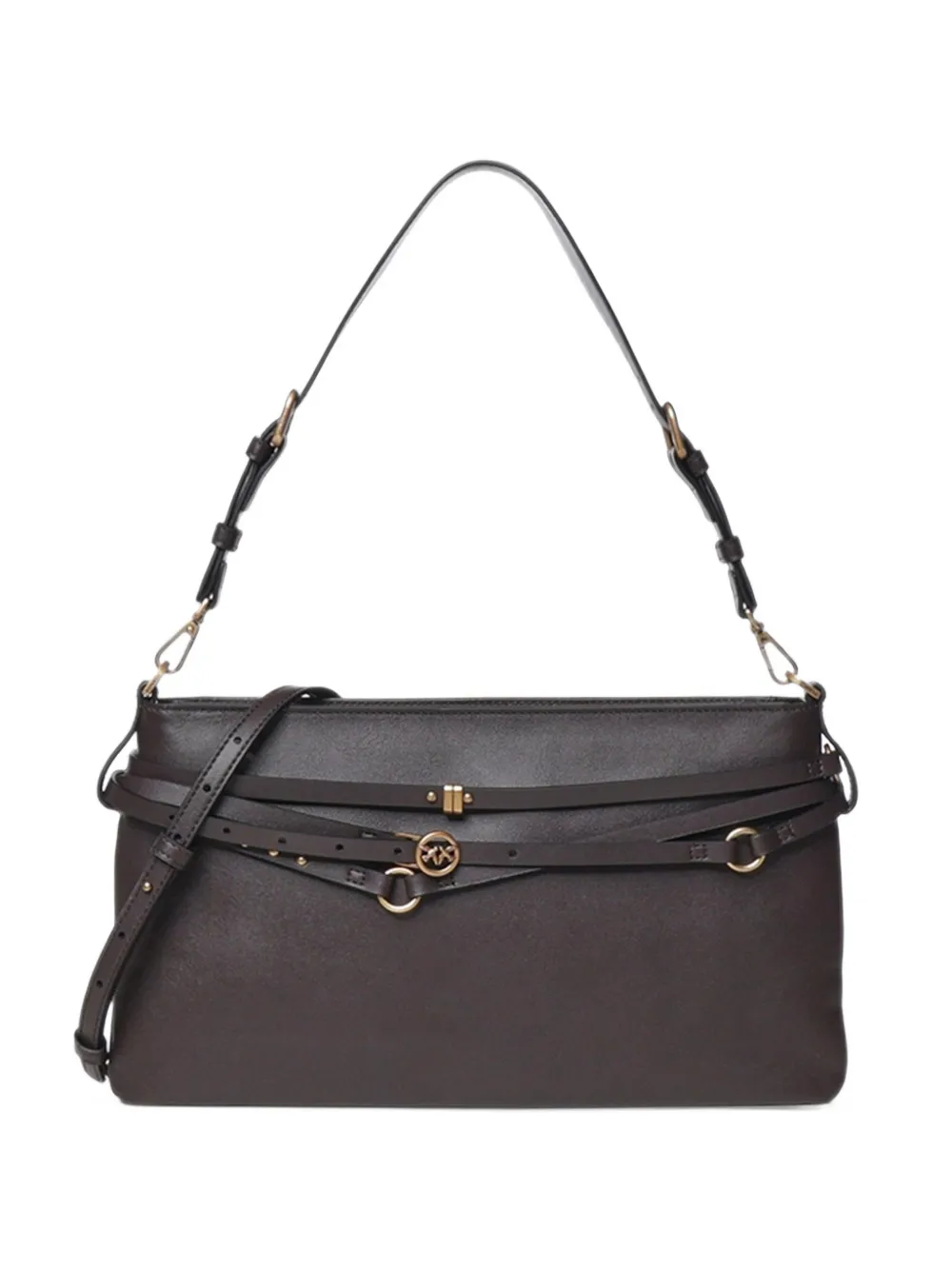 PINKO studded buckled shoulder bag - Marrone