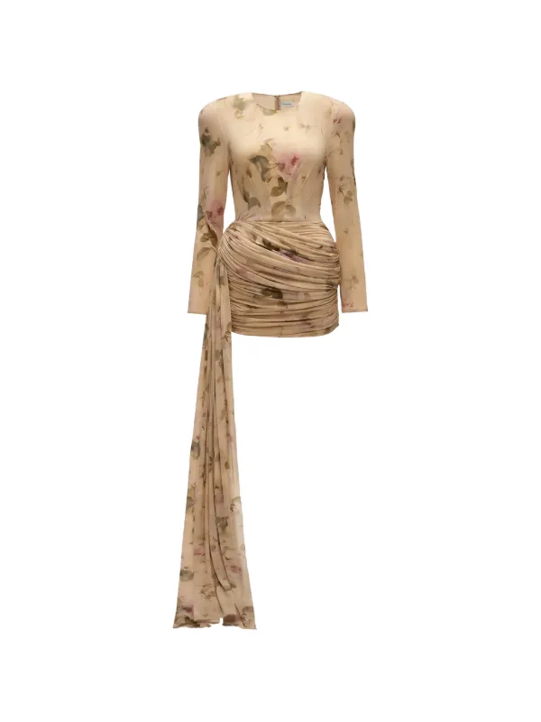Magda Butrym Floral-print Draped Mini Dress in Neutrals