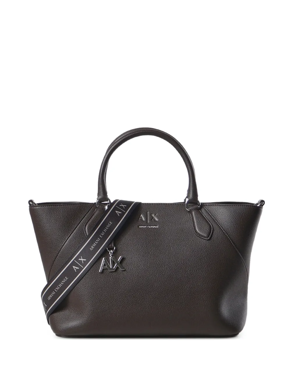 Armani Exchange logo-plaque pebbled shoulder bag - Braun