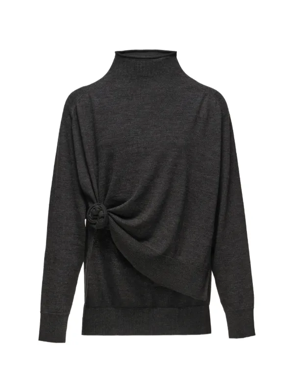 Magda Butrym Knotted Wool Turtleneck Sweater in Grey