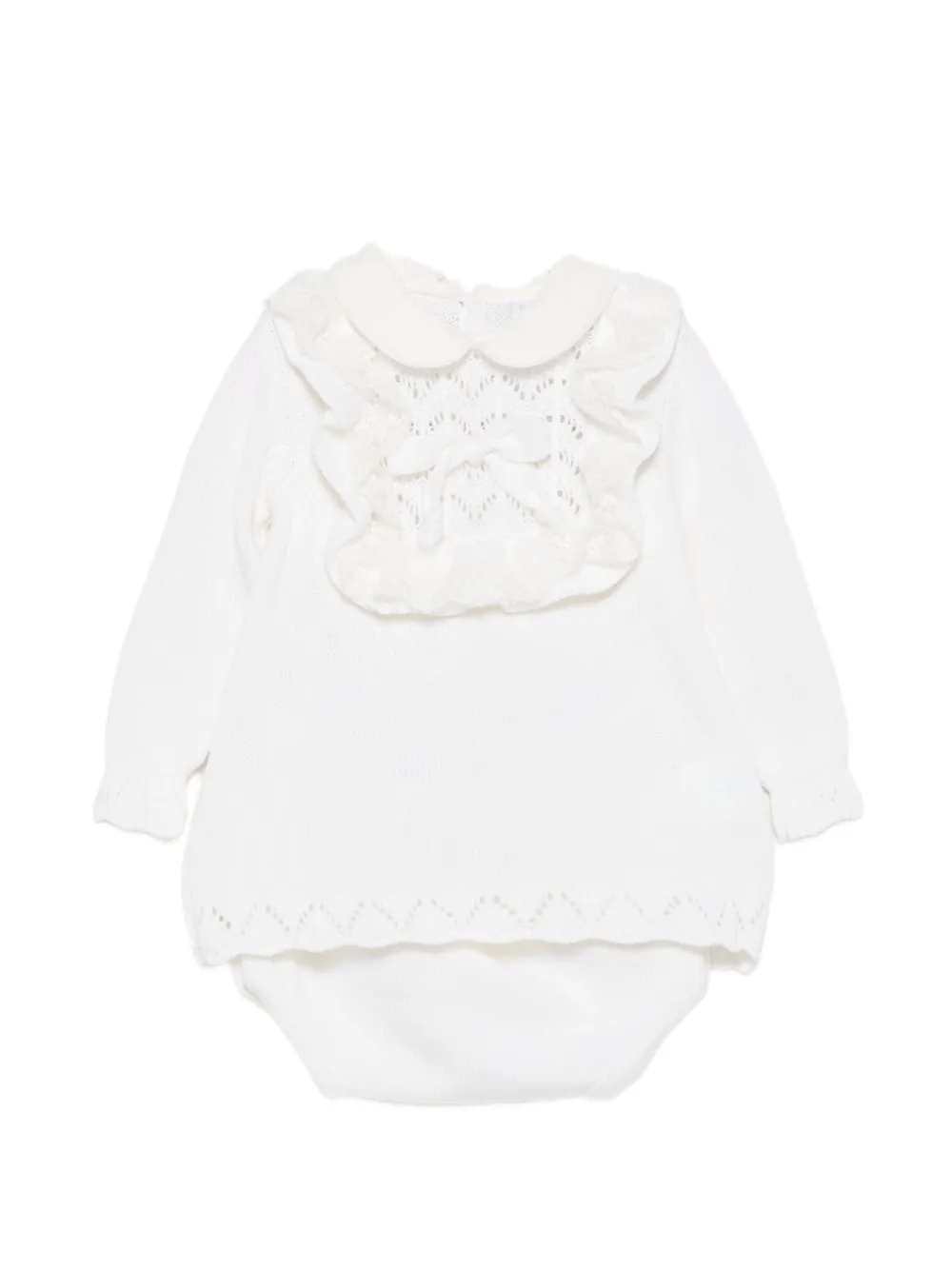 Bébé di Almy Gestricktes Strampler-Set mit Rüschen - Weiß