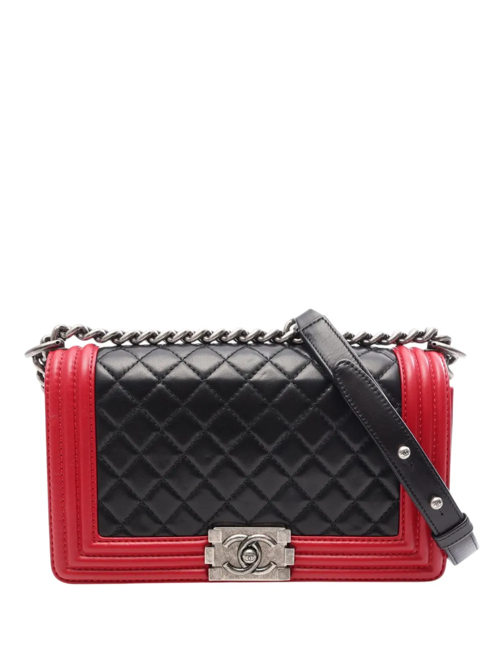 CHANEL Pre-Owned 2012-2013 Old Medium Bicolor Quilted Lambskin Boy Flap crossbody bag - Nero